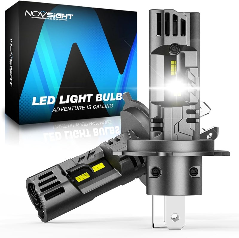 NOVSIGHT مصابيح ضباب LED H4 - 62,000 لومن 6500K أبيض بارد، 200 واط ساطع للغاية، حجم هالوجين صغير، تركيب سريع خلال 5 دقائق، مقاومة للماء IP68، عبوة من 2 - Image 1